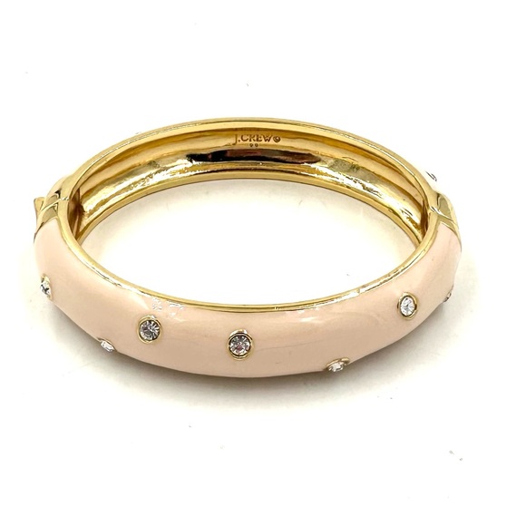 J. Crew Gold Crystal Peachy Hinged Bangle Bracelet - Picture 2 of 11
